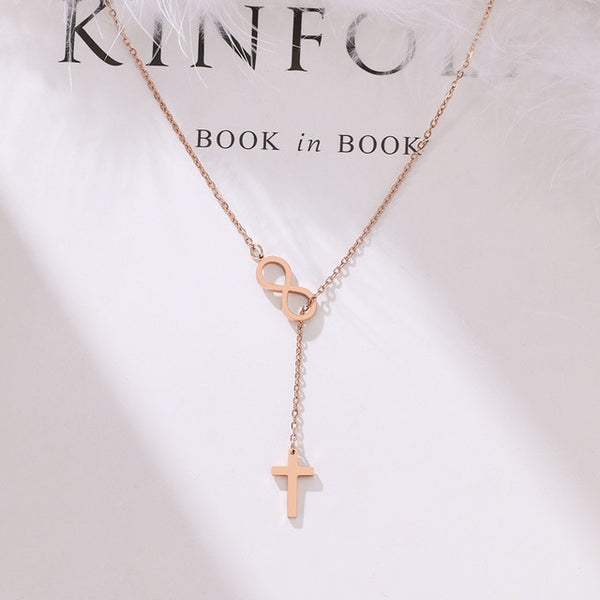 Rose Gold Infinity & Cross Necklace