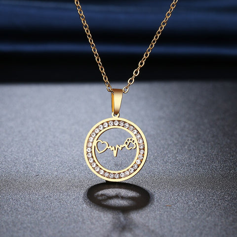 Heartbeat & Dog Footprint with Crystals Necklace