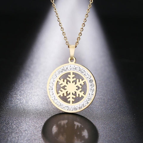 Snowflake with Crystals-on-White Necklace