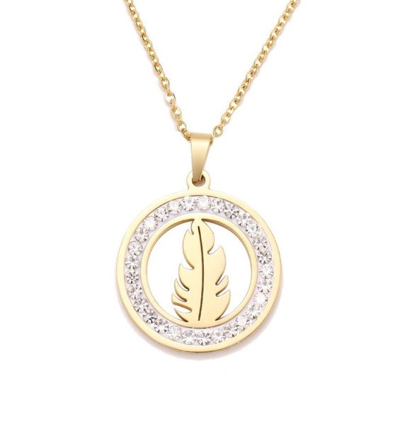 Feather with Crystals Necklace