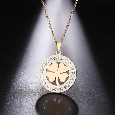 Four Leaf Clover with Crystals Necklace